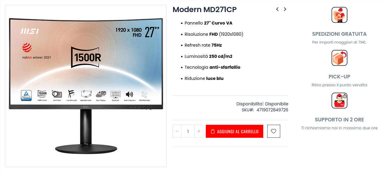 Monitor su MSI Store Italia