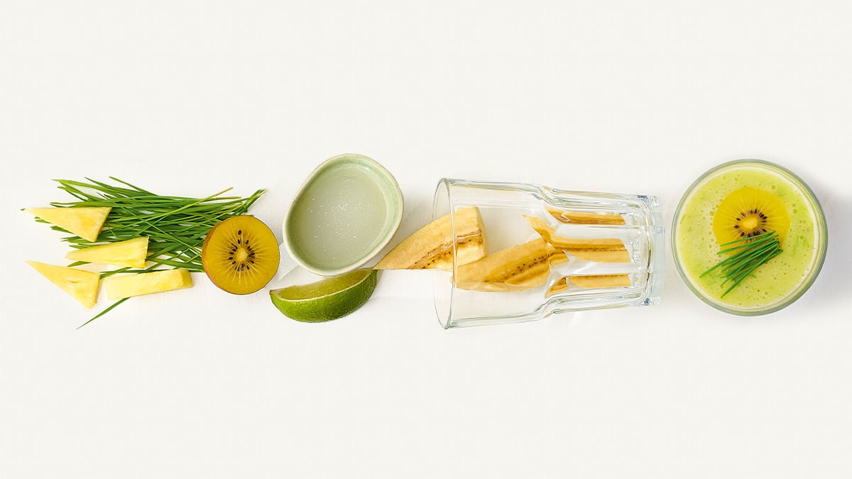 Želmenų, geltonųjų kivių ir bananų glotnutis