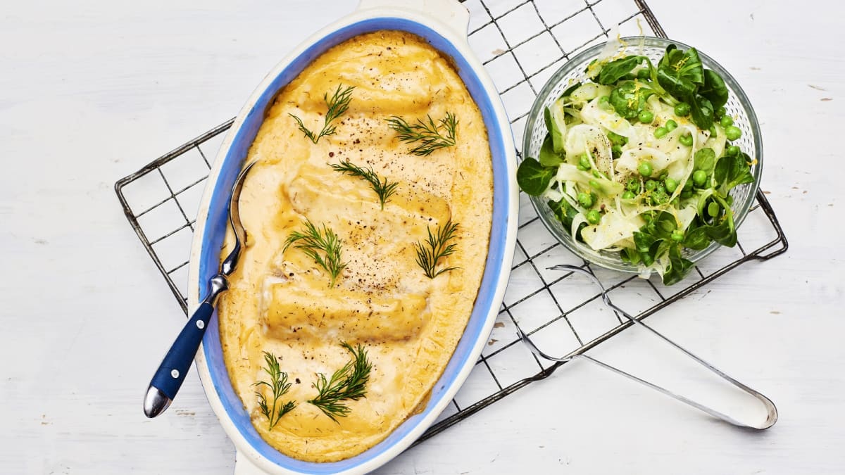 Tursaselg sidrunis marineeritud apteegitilli ning kreveti-tillikastmega