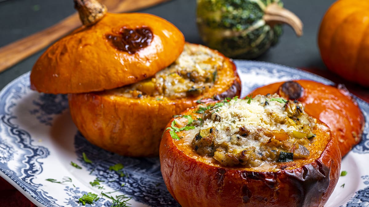 Cepti ķirbji ar lēcām un dārzeņiem