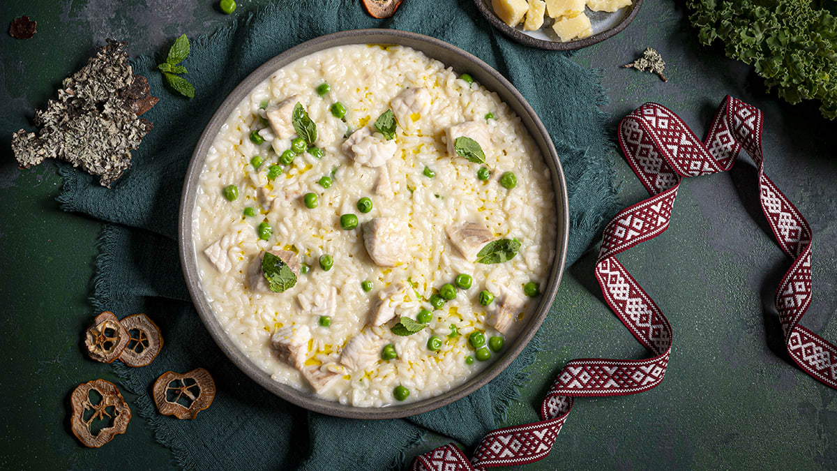 Krēmīgie rīsi ar sterleti