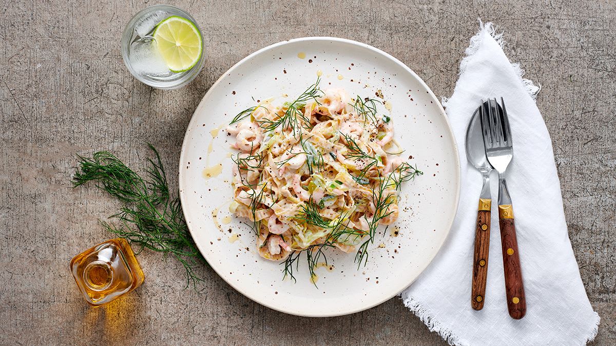 Pupelių makaronai su pankoliais ir krevetėmis