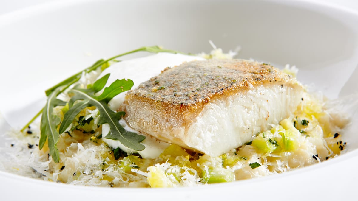 Võis praetud koha sparglirisottoga