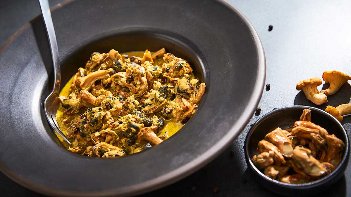 Marinētas mīdijas un gailenes