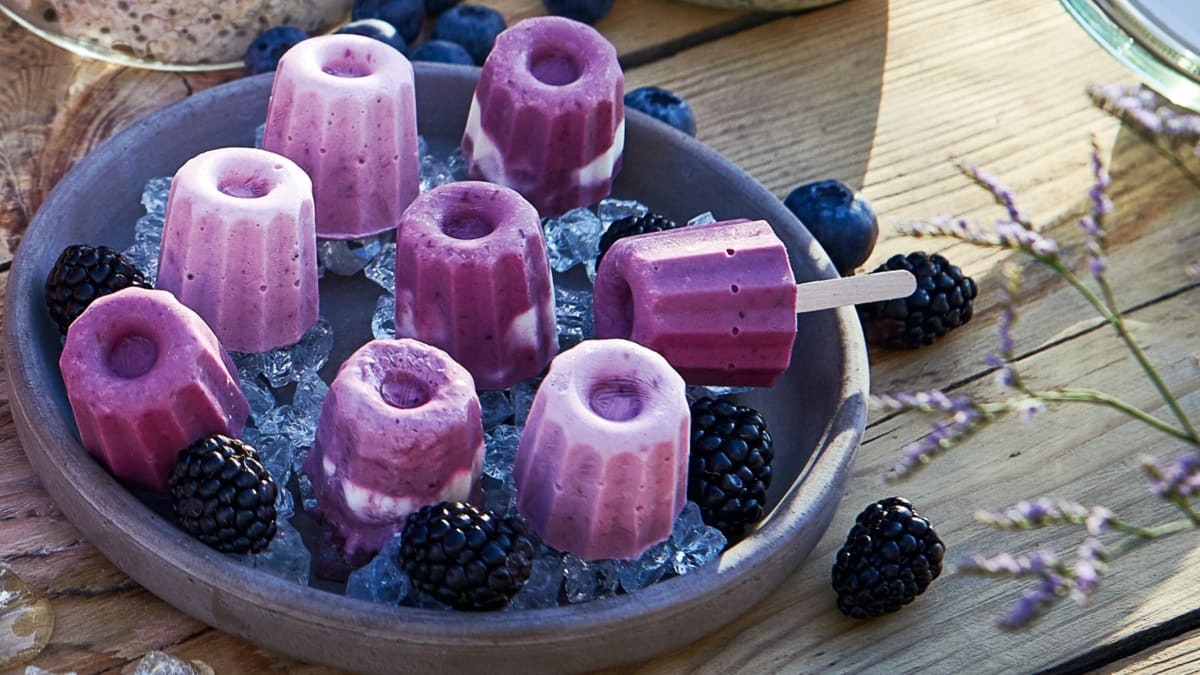 Šaldytas gervuogių jogurto desertas