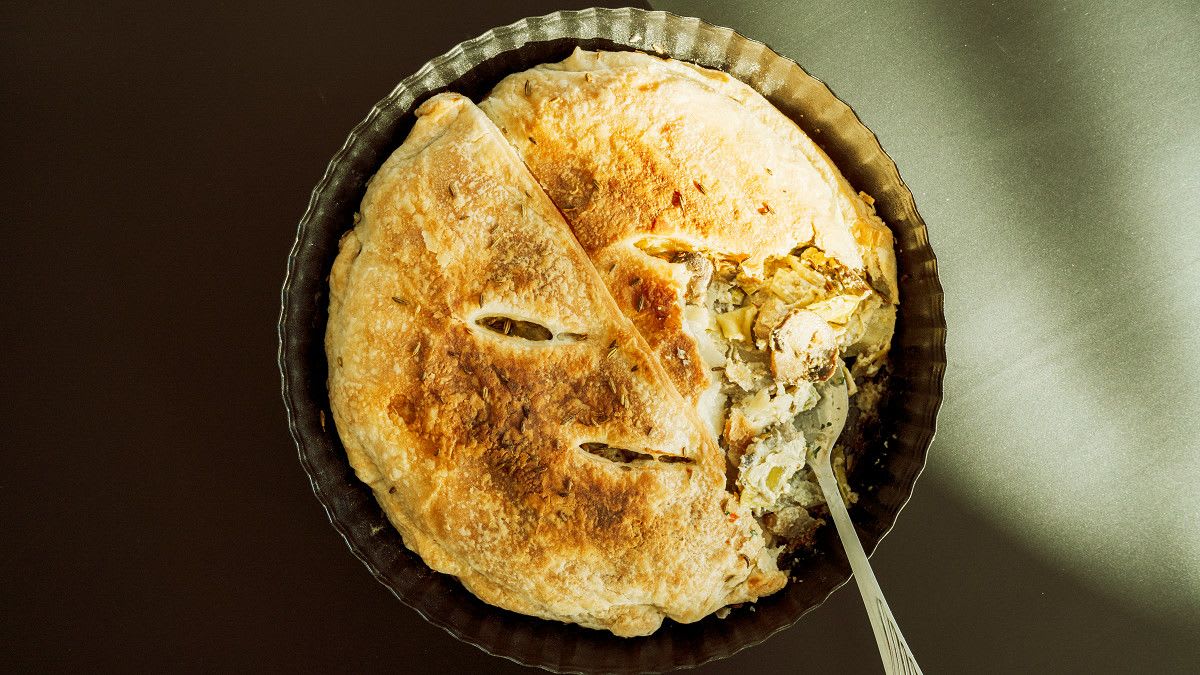 Meža sēņu - puravu pīrāgs