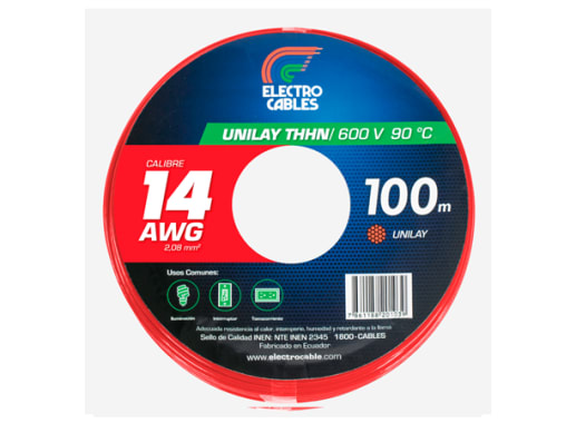 04.08.0014-RJ - # CABLE UNILAY THHN ROJO # 14 100MTS  ELECTROCABLE
