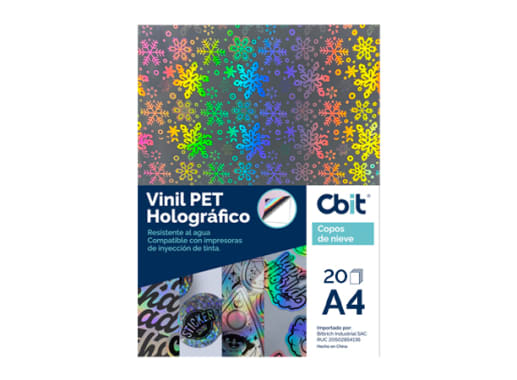 PAQ. 20H. VINIL ADHESIVO PET HOLOGRAFICO A4 COPO DE NIEVE