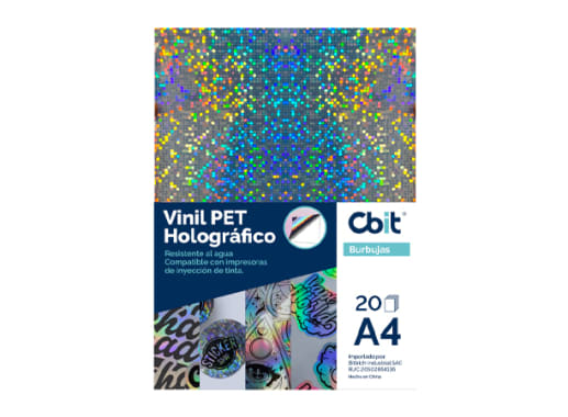 PAQ. 20H. VINIL ADHESIVO PET HOLOGRAFICO A4 BURBUJAS