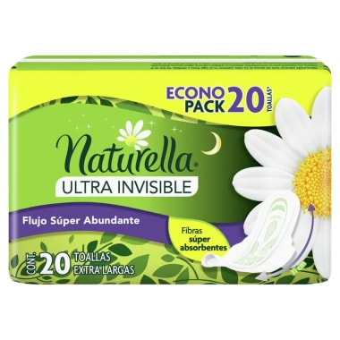 Toallas Femeninas Naturella Ultra Invisible Nocturnas con Alas 20 Toallas