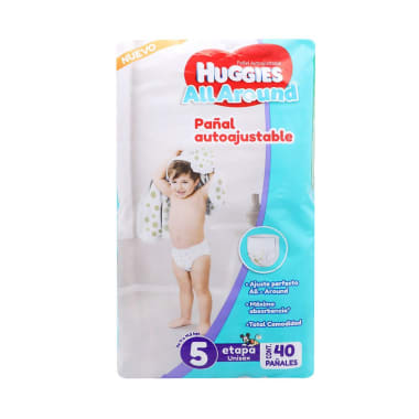 Pañales Huggies All Around Etapa 5 Autoajustable 40 U