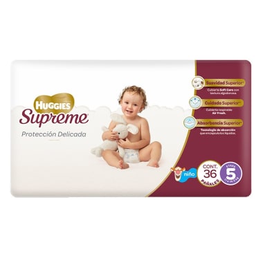 Pañales Huggies Supreme  Pure & Natural Etapa 5 Niño 36 U