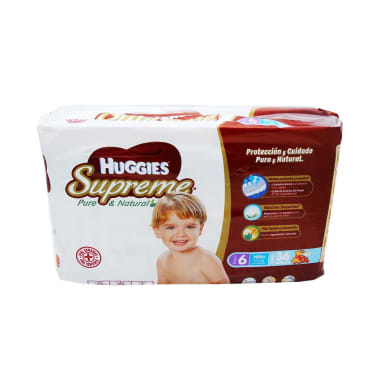 Pañales Huggies Supreme Pure & Natural Etapa 6 Niño 36 U