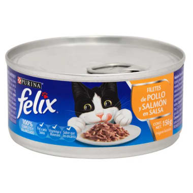 Alimento Para Gato Felix Pollo Salmon 156 Gr Lata