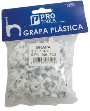 PT GRAPA PLAS CUAD 10mm BL C/CLAVO 100U GPC-10