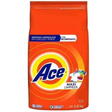 Detergente En Polvo Ace Regular Bolsa 5.8 Kg