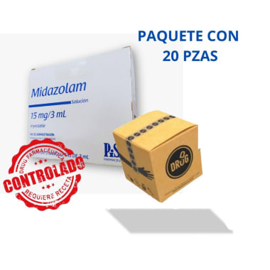 MIDAZOLAM 15 MG C/5 AMP CAJA BLANCA CORRUGADO C/20 PZAS.  RX.  Midazolam