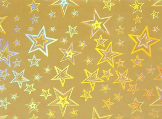 PAQ. 50H. 230 GSM ESPEJO HOLOGRAFICO DORADO ESTRELLA 70X100CM