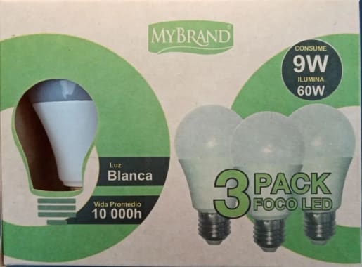 Tripack Foco Led Bombilla De 9W Luz Fria Mybrand