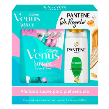 Rastrillo Dama Venus Suave Sensitive4Pza Gratis Sh Pantene 300Ml