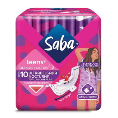 Toalla Sanit. Saba Teens Nocturna C/Alas 10Pz