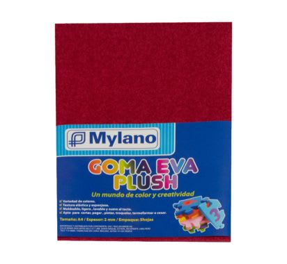 Goma Eva Plush A-4 Rojo Bolsa x 5 Hojas Mylano