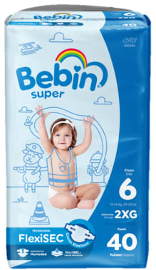 Pañal Bebin Super E6 Xxg C/40 Pzas