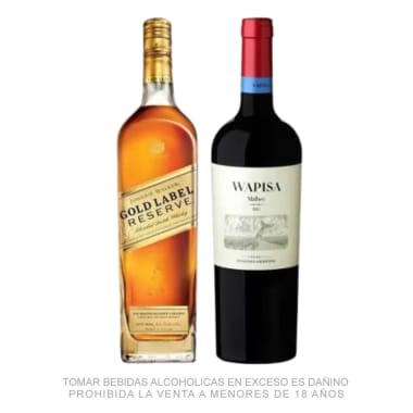 Pack Johnnie Walker Gold Label 750ml + Vino Wapisa Malbec 750ml