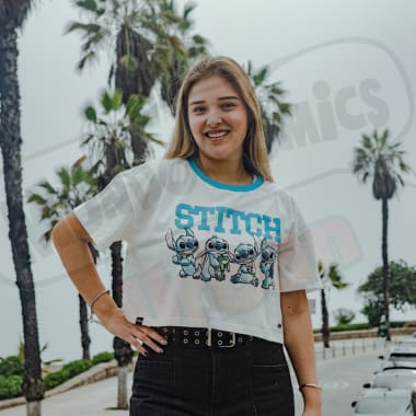 POLO SEMI CROP MUJER LILO Y STITCH MARFIL