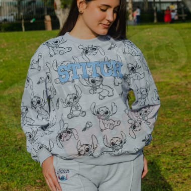 POLERA BASICA MUJER LILO Y STITCH HUESO JASPE