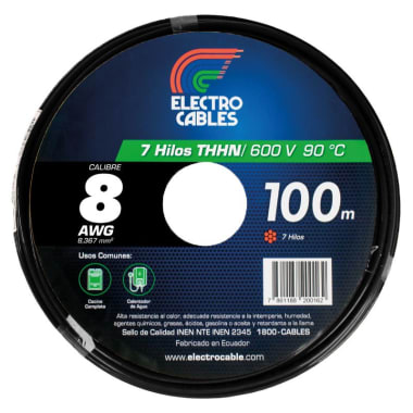 ELECTROCABLE CABLEADO #8 (7H) NEGRO 600V 90C