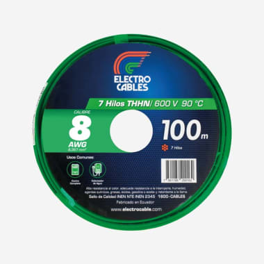 ELECTROCABLE CABLEADO #8 (7H) VERDE 600V 90C 100MT