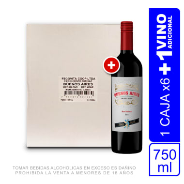 Caja Vino Buenos Aires Red Blend 750 ml X6 UND + 01 Botella 750ml