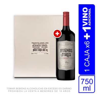 Caja Vinos Buenos Aires Malbec 750 ml X6 UND + 01 Botella 750ml