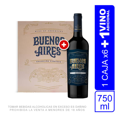 Caja de Vinos Buenos Aires Reserva Malbec 750ml + 01 Botella 750ml de Cortesia