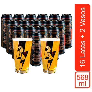 Pack 16 Cervezas ACDC Pale Lager 568ml + 02 Vasos