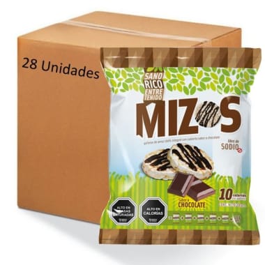 Caja galletas de arroz chocolate 28 unidades de 20 gramos Marca Mizos