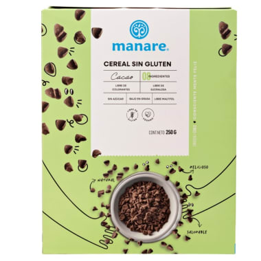 Cereal sin gluten con cacao 250 gramos Marca Manare