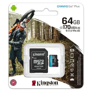MICRO SD KINGSTON 64GB R170 MB/S W70 C10+ADP