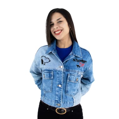 CASACA CROP DENIM SNOOPY MUJER AZUL