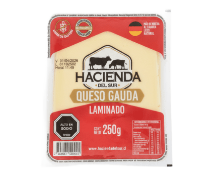 QUESO GAUDA LAMINADO HACIENDA DEL SUR 250 GR