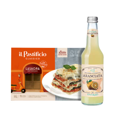 comida lista lasagna mediterranea x 380g y tomarchio aranciata x 275 ml