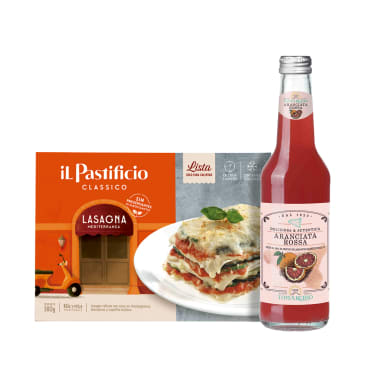 comida lista lasagna mediterranea x 380g y tomarchio aranciata rossa x 275 ml