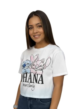 POLO CROP MC DAMA LILO Y STITCH BLANCO