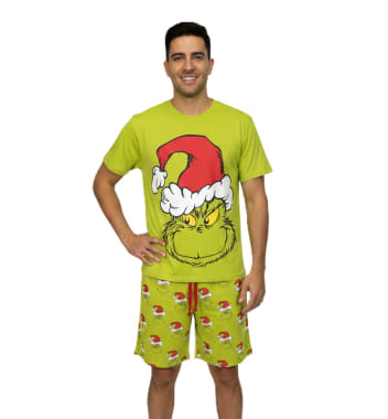 PIJAMA POLO MC Y SHORT HOMBRE THE GRINCH VERDE ALGODÓN
