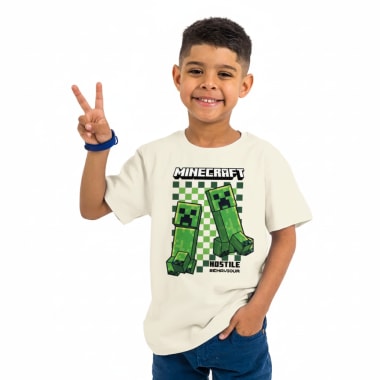 POLO MANGA CORTA NIÑO MINECRAFT MARFIL ALGODÓN
