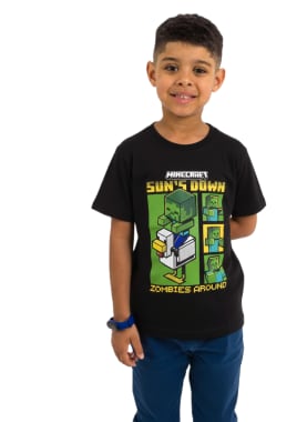 POLO MANGA CORTA NIÑO MINECRAFT NEGRO ALGODÓN