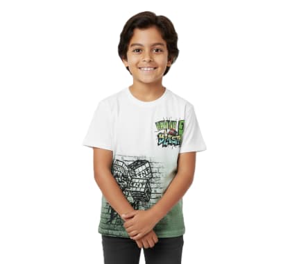 POLO MODA MANGA CORTA NIÑO MINECRAFT BLANCO ALGODÓN