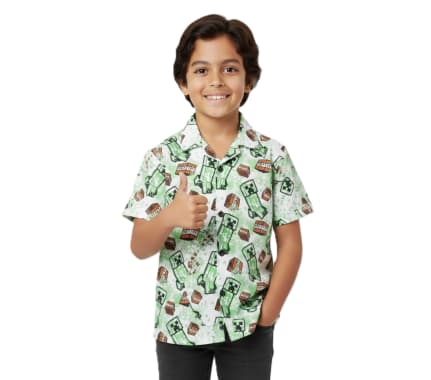 CAMISA MANGA CORTA NIÑO MINECRAFT VERDE SATIN