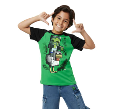 POLO MODA MANGA CORTA NIÑO MINECRAFT VERDE ALGODÓN